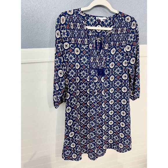 DR2 Blue Multipattern 3/4 Sleeve Tunic - Picture 1 of 7
